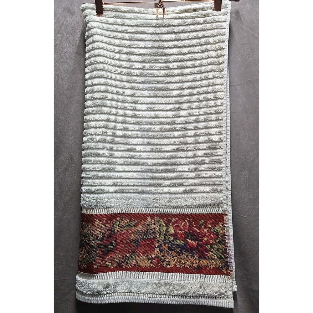 RARE CROSCILL Vintage Red Flower ROSES FLORAL BATH TOWELS‎ 24" X 48"